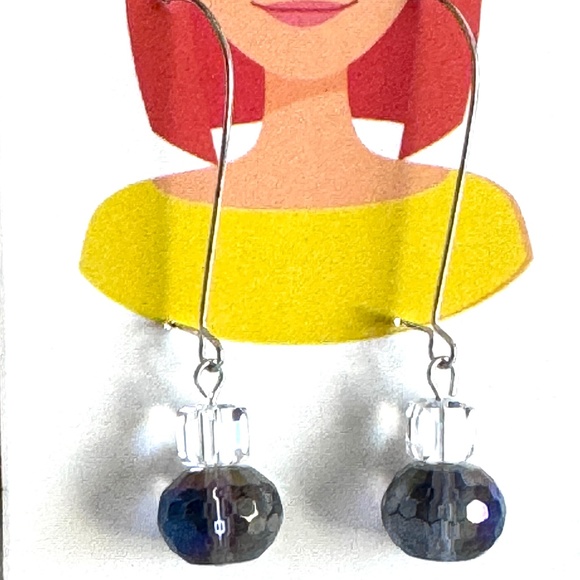 Jewelry - NWOT - Purple AB and Clear Cube Glass Earrings with Long Silver Hooks #394